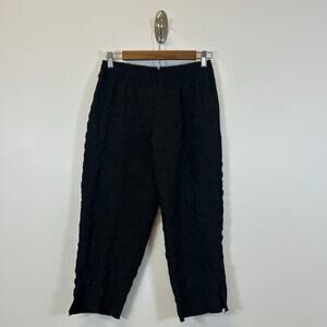 Courtney Washington Black Cropped Pants Pucker Crinkle Gauze Elastic Stretch S